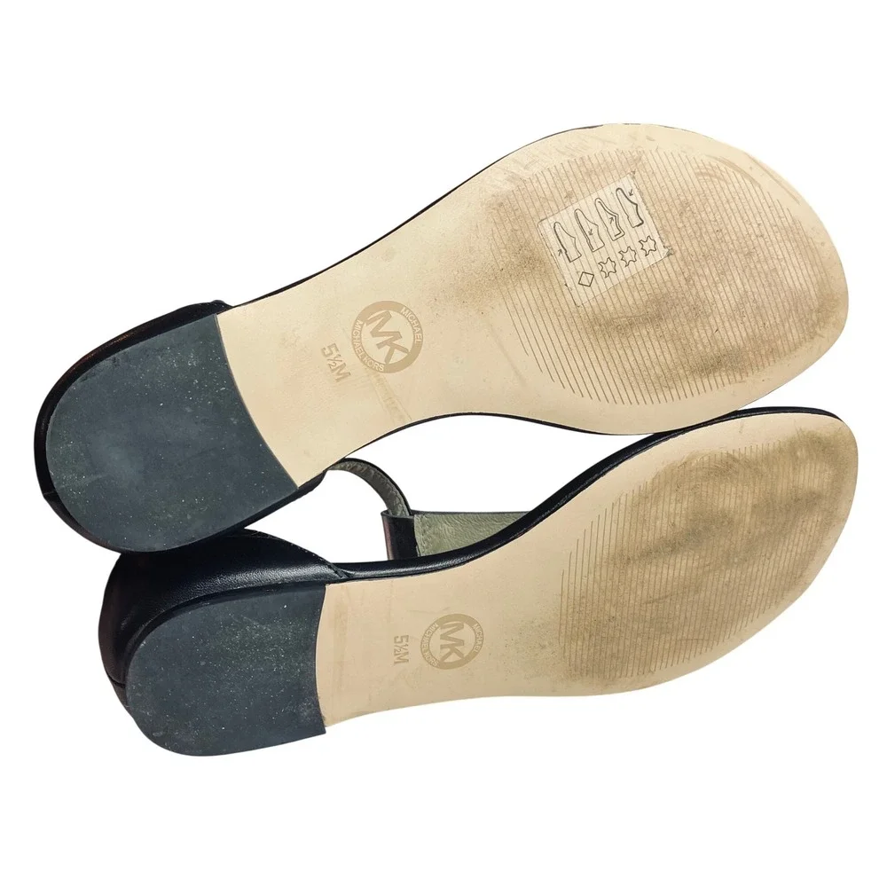 Michael Kors Black Genuine Butter Soft Leather Thong Plate Sandal Size 5.5‎